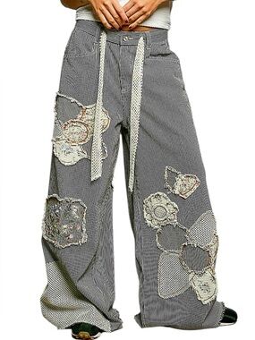 COMING SOON POL Black Striped Cotton Patchwork Wide Leg Pant